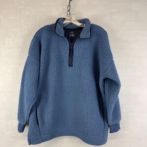 Aerie Sherpa Quarter‎ Zip Pullover Women's Medium Blue Fleece Cozy